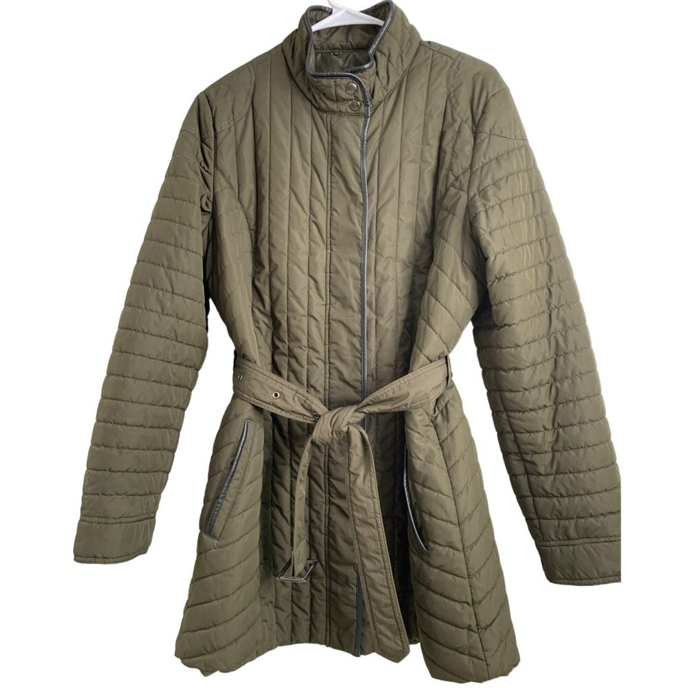 Womens XL Banana Republic Lightweight Quilt Coat Puffer Belt Full Zip 7173 snaps